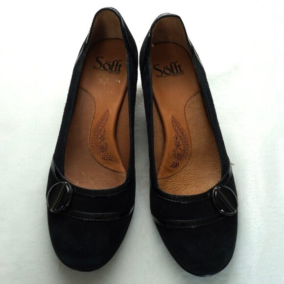 Söfft Black Suede Heels Size 8 Leather Comfort Shoes Buckle Detail Workwear - Picture 2 of 7